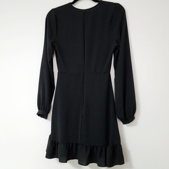 Altar’d State Faux Wrap Style Mini Dress Black Ruffled V-Neck - Picture 7 of 9